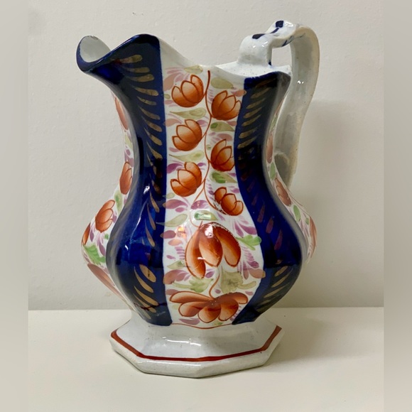 19th Century Vintage Gaudy Welsh Glamorgan Octagonal Soft Paste Pitcher Jug - Picture 1 of 16